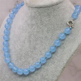 Pendants Bohemia Style Natural Stone Round Beads Necklace 8/10/12mm Blue Aquamarines Women's Jewellery Chain Exquisite Gift 18inch Y753