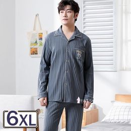 Men's Sleepwear Men Cotton Pijama 2 Pieces Set Lounge Large Size 6XL Pyjamas Stripe Long Sleeves Bedgown Home Clothes Man Pyjamas