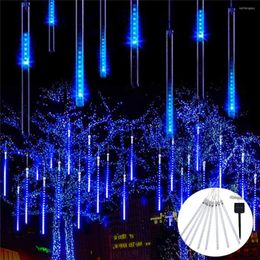 Strings Solar Powered LED Meteor Shower Icicle Christmas Lights Waterproof Raindrop Tube String For Garden Holiday Wedding Party