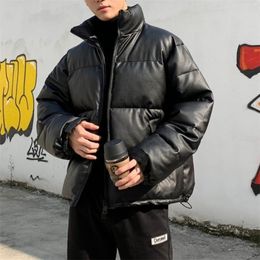 Mens Down Parkas Hybskr Thicken Solid Color Mens Parkas Oversized Warm Winter Leather Coats Harajuku Fashion Male Loose Cotton Padded Jackets 220909