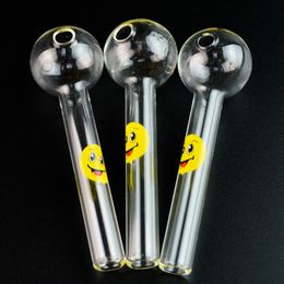 Wholesales 4 Inch Mini Smoking Pipe Smile Logo Pyrex Glass Oil Burner Pipe Straight Tube Glass Hand Pipe Dab Rigs Bubbler Pipes 20g SW15 DHL