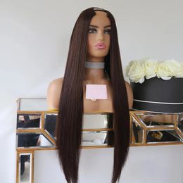 Bone Straight Dark Chocolate Brown U Part Wigs Middle/Side Open 100% Human Hair Wig Peruvian V Shape Full Machine Made 30Inch