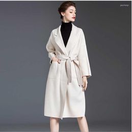 Women's Trench Coats Women's 2022 High Quality Women Woollen Coat Wool Handmade Jacket Double Breasted Female Long With Pocket Lady