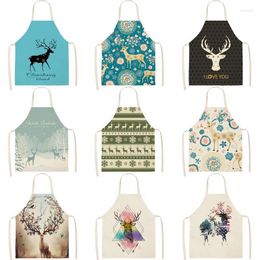 Christmas Decorations 1pcs Year Kitchen Apron Cotton Linen Sleeveless Elk Printed Chef Cooking Aprons Accessories Navidad 2022