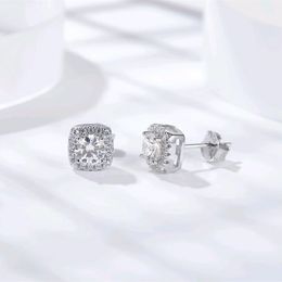 Fashion Jewelry Cushion-Shaped Ear Studs 0.5 Carat and 1 Carat Moissanite Sterling Silver Earring