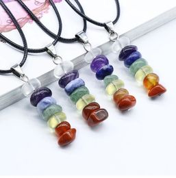 Natural Chakra Stone Pendant Necklace Amulet Raw Crystal Quartz Natural Amethysts Agates Necklaces Female Reiki Healing Balance