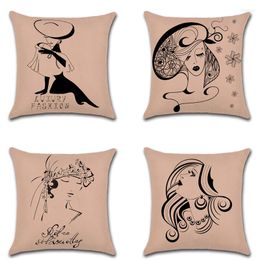 Pillow Cotton Linen Vintage Ladies Fashion Portrait Cove Beauty Series Pillowcase For Home Sofa Room Decorative Romantic Gifts