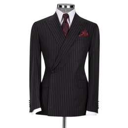 Men's Suits Blazers Classic Formal Men Suits 2 Piece Slim Fit Single Breasted Black Stripe Business Male Blazer Sets Wedding Groom Costume Homme Set 220909