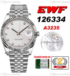 EWF Just 126334 A3235 Automatic Mens Watch 41mm Fluted Bezel Silver Dial Diamonds Markers JubileeSteel Bracelet Super Edition Free Same Series Card Puretime C3