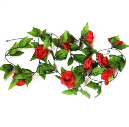 Faux Floral Greenery 240 cm 9 Heads Artificial Roses Flower String for Home Garden Decoration DIY Wedding Bow Garland Fake Flowers Vineyards Rattan J220906