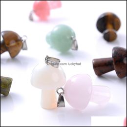 Charms 50Pcs Natural Stone Mushroom Shape Charms Quartz Crystal Pendant Necklace Rose Tiger Eye Diy Jewellery Making Necklaces Earrings Dhxlr