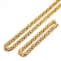 Necklace Necklace Earrings Set AMUMIU Mens Gold Colour Chain Stainless Steel Bracelet Flat Byzantine Fashion Necklaces Women Punk Party HTZ0