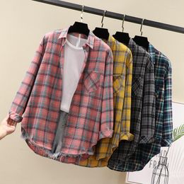Women's Blouses Women Plaid Shirts Long Sleeve Blouse Female Shirt Retro Style Button Up Spring Autumn Multicolor