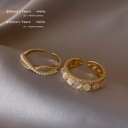2022 New Classic Little Pearl Cross Ring Round Opals Set Rings Korean Fashion Jewellery Party For Woman Girl Luxury Accessory Gift