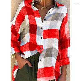 Women's Blouses Plus Size S-5XL Women Clothing Print Plaid Buttons Long Sleeve Shirt Ladies Autumn Casual Loose Streetwear Blouse Tops