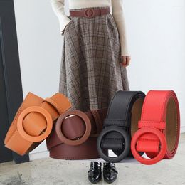 Belts 2022 Round Buckle Leather Women Belt Wide Female Metal Smooth For Lady Pants Cloth Decoration