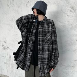 Women's Blouses 2022 Women Shirts Casual Plaid Loose Long Sleeve BF Ulzzang Single Breasted Korean Style Harajuku Tops With Wide