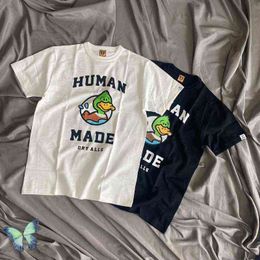 Men's T-Shirts Swimming Duck Cartoon Slub Cotton Short Sleeve Human Made T-shirt Men Women T220909