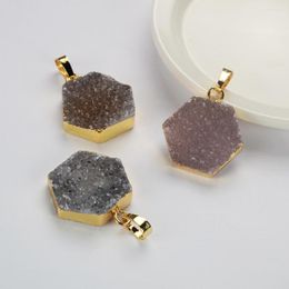 Pendant Necklaces BOROSA 5/10PCS Mix Color Gold Plated Hexagon Natural Agate Druzy For Women's Earrings And G2041