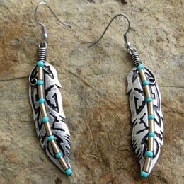 Hoop Earrings Vintage Court Turquoise Feather 2022 Products Plated With Thai Silver Color Separation Accessories Jewelry