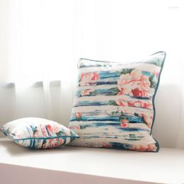 blue pillows UK - Pillow Blue Piping Edge Velvet Cover Flower Printed Case Soft Throw No Balling-up Without Stuffing