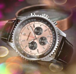Premium full functional stopwatch timer watches 45mm men Hour Hand Quartz leather belt classic set auger business switzerland Silver Leisure Wristwatch