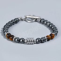 Trendy Vintage Stainless Steel Tiger Eye Bracelet for Men Strand Stone Beaded Bracelets Men Jewelry