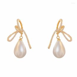 Dangle Earrings Luxury Knot Micro Pave Zirconia Pearl For Women Korean Style 2022 Earings Wholesale