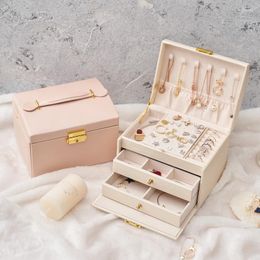Jewelry Pouches Luxury Three Tier Drawer Storage Case Gift Box Ring Earring Stud Necklace Peadant Bangle Bracelet Store Display Holder