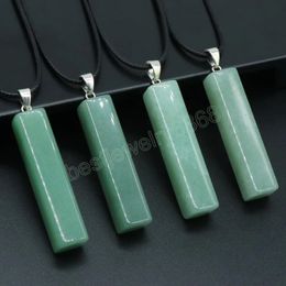 Natural Quartz Pendant Necklaces Long Rectangle Stick Point Suspension Green Aventurine Crystal Pendulums Healing Jewelry