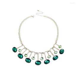 Choker Fashion Chic Elegant Music Note Fringed Gems Pendant Necklace Sparkling Jewels Inlay With Green Bead