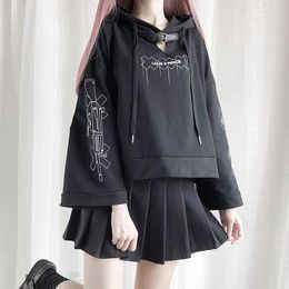 Women's Hoodies Goth Lolita Hoodie Women Kawaii Harajuku Sweatshirts Dark Academia Aesthetic Top Korean Fashion Gothic Clothes