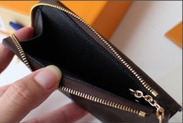 Women envelope zipper wallet credit card holder coin purse all black logos embossed genuine leather empreint Recto Verso top 5A qu266y