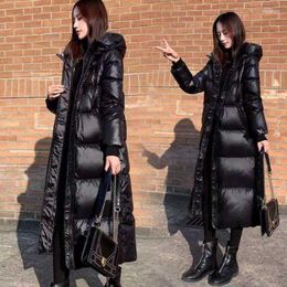 Women's Trench Coats Women's Explosive Black Cotton Down Padded Jacket Long Over Knee Shiny Loose Wholesale Women Parkas