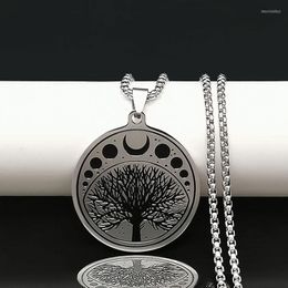 Pendant Necklaces For Women Stainless Steel Chain Moon Tree Round Goth Choker Men And Fashion Jewellery Holiday Party Gift