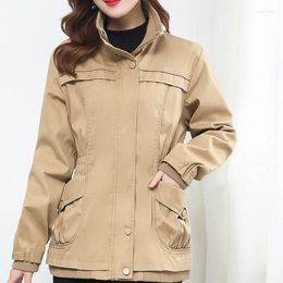 Women's Jackets Coat Women Fashion Solid Colour Retro Stand Long-Sleeved Windbreaker Jacket Autumn Winter Plus Size Bomber Overcoat1