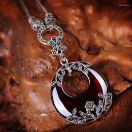 Pendant Necklaces 925 Sterling Silver High Quality Female Jewellery Natural Semi Precious Stones Garnet Circle Round Shape Girls With Chain