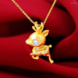 Pendant Necklaces Running Deer Chain Yellow Gold Filled Animal Inlaid Zircon Cute Charm Necklace