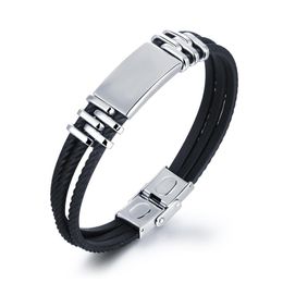 steel id bracelet UK - Custom Engraved Silicone Bracelet with Personalized Stainless Steel ID Tag Black Silicone Rubber and Blank Charm Bracelet293G
