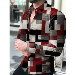 Men's Casual Shirts Men's 2022 Spring Autumn Men Shits Abstract Geometric 3D Printed Hawaiian Button Long Sleeve Beach Office