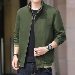 Men's Jackets Army Green Jacket Men Casual Collared Lightweight Solid Colour Spring Bomber Streetwear Coat Zip Up Slim Coats