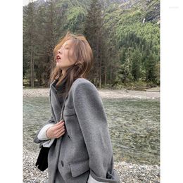 Women's Wool Women's & Blends Woollen Coat Female Grey Blazers Suit Autumn Winter Loose Casual Elegant Office Lady Mid-length Women