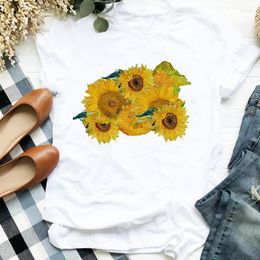 Women's T Shirts Women Lady Sunflower Floral Painting Casual 90s Printing Print Tshirt Female Tee Womens Shirt Clothes Top Graphic T-shirt