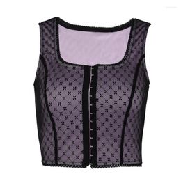 Women's Tanks Lace Lace-Collared Blouse Women's Mesh Short Crocheted Camisole Summer Tank Tops