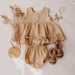 Clothing Sets Girls Clothes Set Summer Baby Sleeveless Cotton Linen O-neck Ruffle Dresses Shorts 2-piece Suits Toddler Casual Outfits