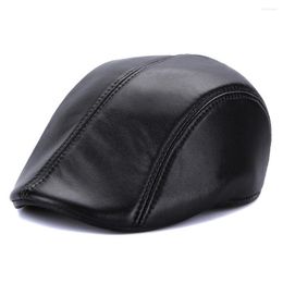 Berets Mistdawn Genuine Sheepskin Leather Sboy Cabbie Hat Gatsby Ivy Cap Black M L XL