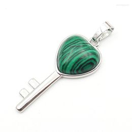 Pendant Necklaces Silver Plated Key Shape Malachite Stone For Lovers Gift Green Aventurine Fashion Jewellery