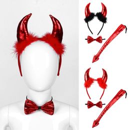 Hair Accessories Devil Headband Children Adult Masquerade Props Halloween Horns Headdress 3Ps Demon 220909