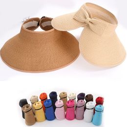 2022 fashion new bow trend shade solid Colour beach hat casual folding empty top straw hat sun hats