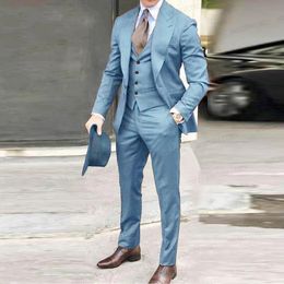 Classic Men Suit Blazer Jacket Pants Vest 3 Pieces Tuxedo Peak Lapel Groomsmen Wedding Suits Set Fashion Men Business